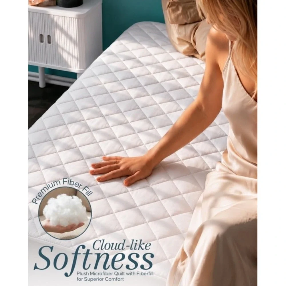 Quilted Fitted Mattress Pad, Full Mattress Protector Topper with Deep Pocket St